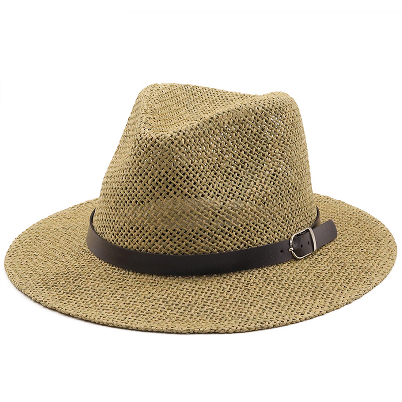 Bucket Hat Straw - Einfache jazz Panama Hut mit Gürtel