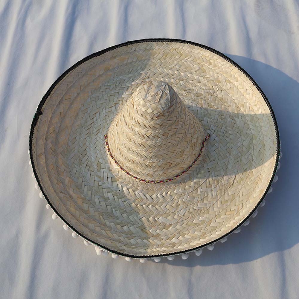 Bucket Hat Straw - Breitkrempiger Mexikanischer Partyhut aus Naturstroh, Panama